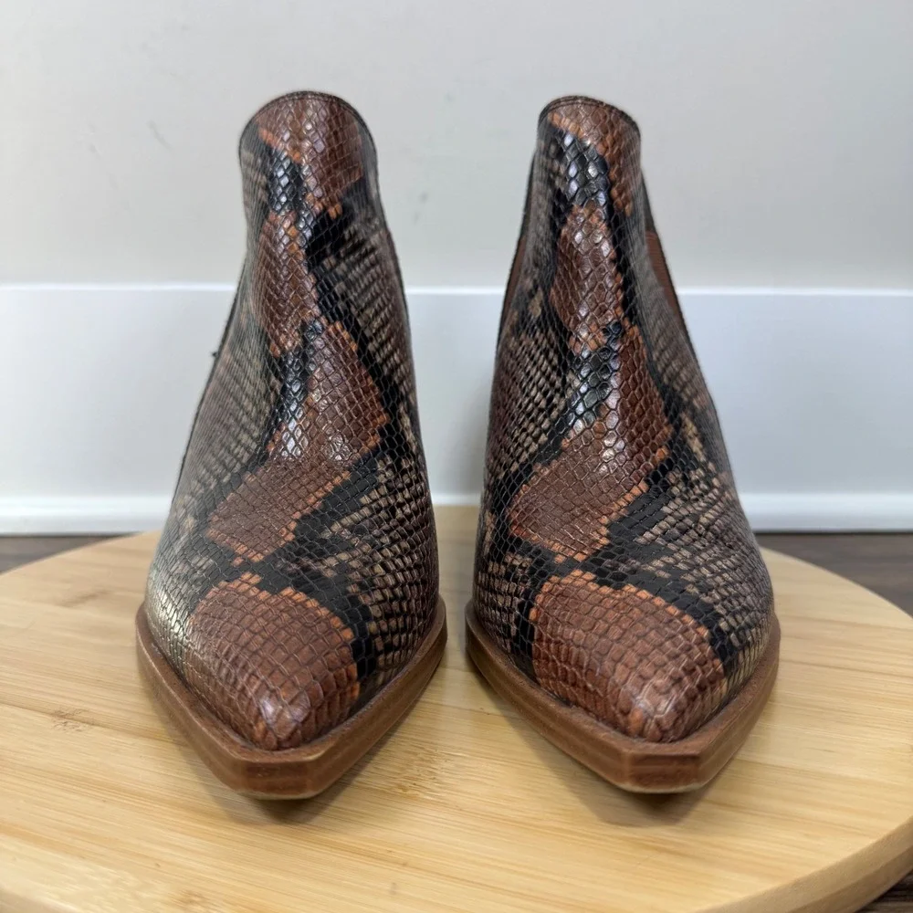 Vince Camuto Gradina Bootie Women 11M Brown Snake Print Block Heel Zip